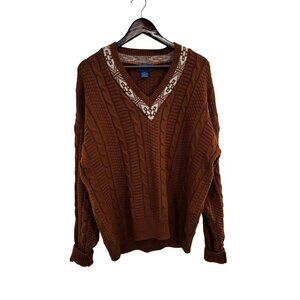 Vintage Cambridge Classics Cricket Sweater Men’s XL CHUNKY Cable Knit 90s V Neck